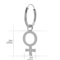 Zilveren oorringen met hanger, vrouwelijk seksesymbool