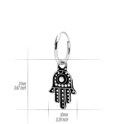 Zilveren oorringen met hanger, hamsa