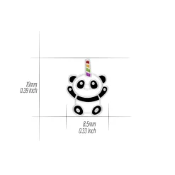Zilveren oorringen met hanger, panda met regenbooghoorn