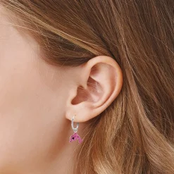 Zilveren oorringen, roze dolfijn met kristallen