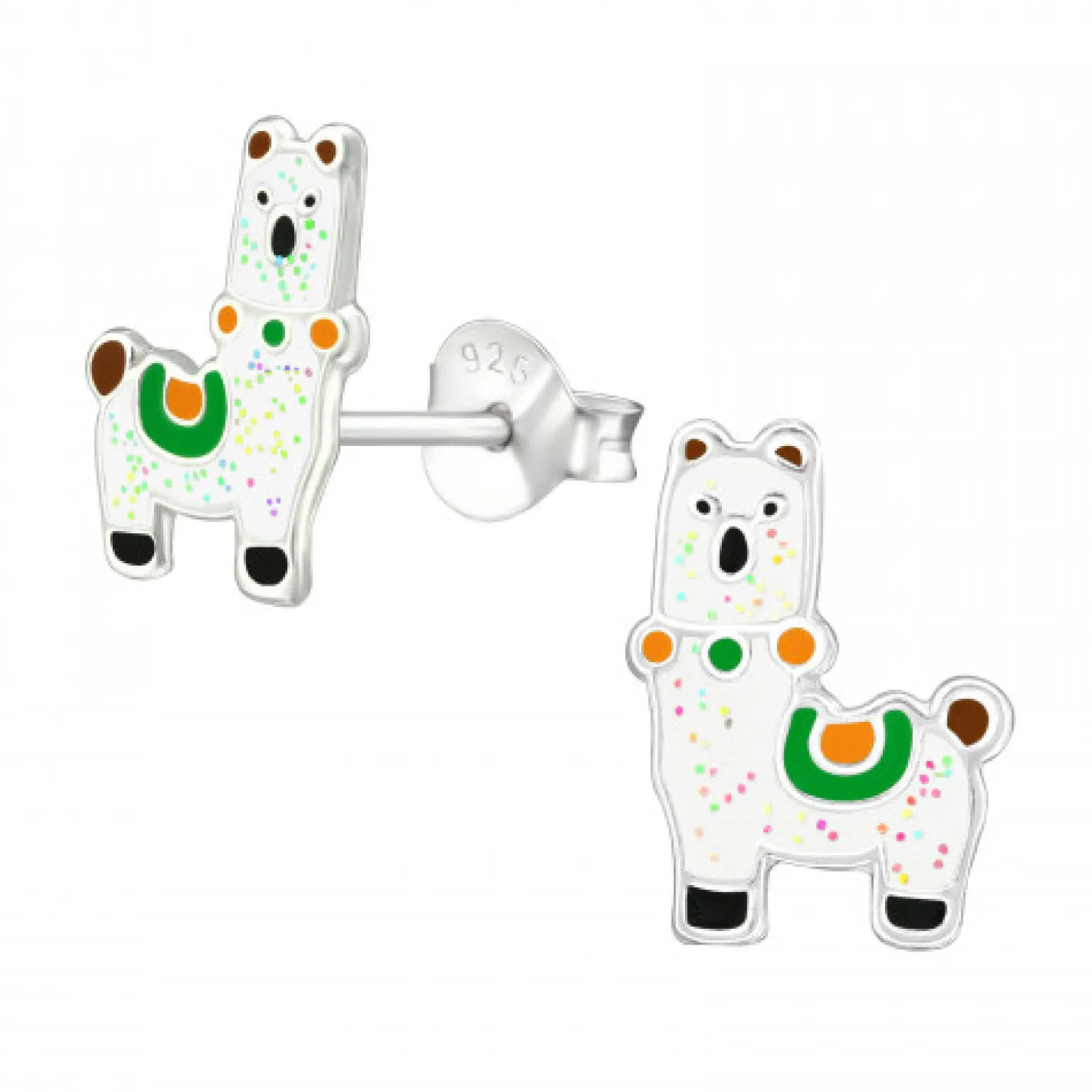 Zilveren oorsteker glitter alpaca’s