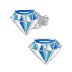 Zilveren oorstekers, blauwwitte diamant