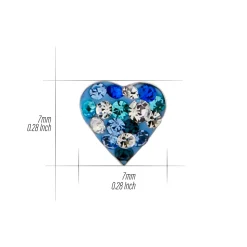 Zilveren oorstekers, blauw hartje met kristallen