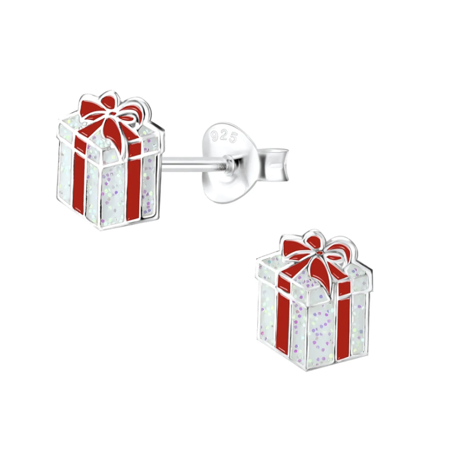 Zilveren oorstekers, cadeautje met glitters