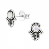 Zilveren oorstekers, hamsa met parelmoer