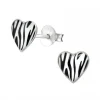 Zilveren oorstekers, hart zebraprint