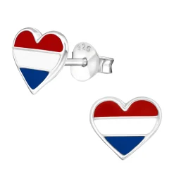 Zilveren oorstekers, hartje met Nederlandse vlag