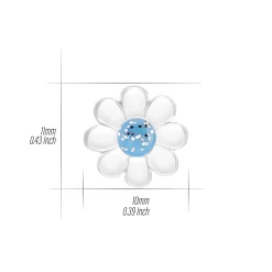 Zilveren oorstekers, madeliefje met blauw hart met glitters