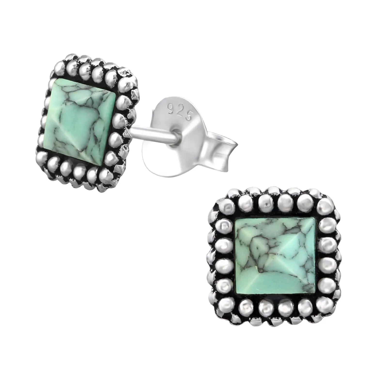Zilveren oorstekers, met blue turquoise steen