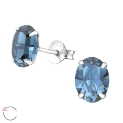 Zilveren oorstekers met Swarovski kristal, twee kleuren blauw