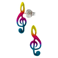 Zilveren oorstekers, muzieknoot in regenboogkleuren