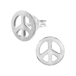 Zilveren oorstekers, opengewerkt peace sign of vredesteken