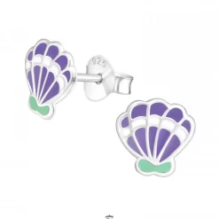 Zilveren oorstekers, paarse schelp