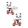 Zilveren oorstekers, panda op rode scooter