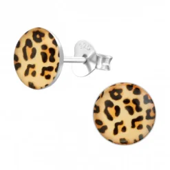 Zilveren oorstekers, rond, luipaardprint