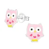 Zilveren oorstekers, uil, roze met drie hartjes