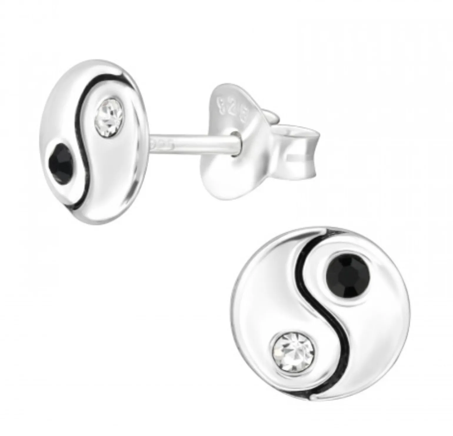 Zilveren oorstekers, Yin en Yang met kristallen