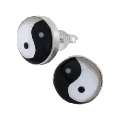 Zilveren oorstekers, yin en yang van parelmoer