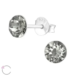 Zilveren oorstekers, zwarte Swarovski kristal