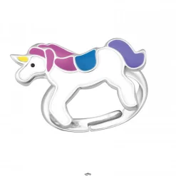Zilveren ring eenhoorn, paarse manen