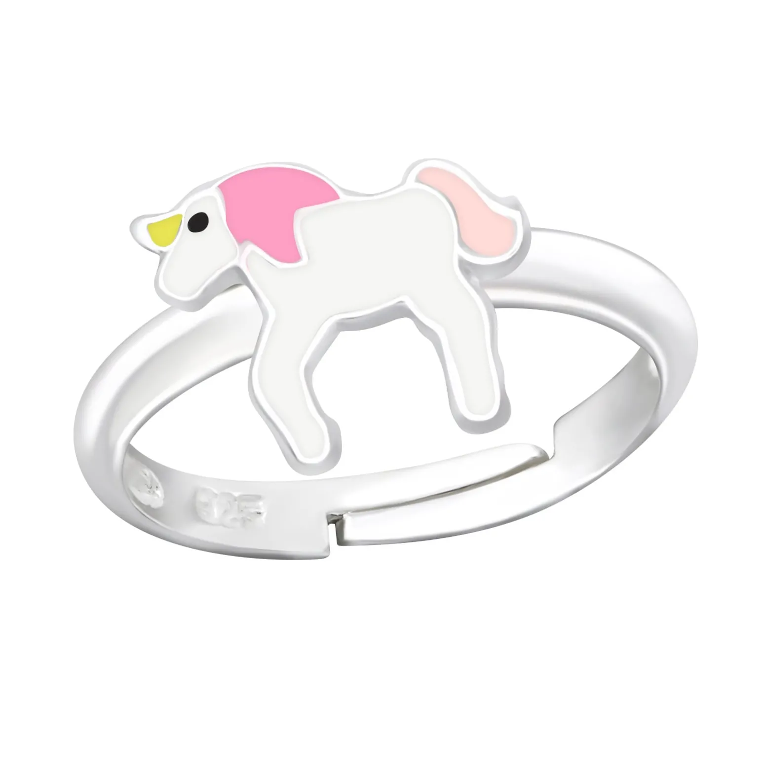 Zilveren ring eenhoorn roze