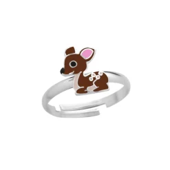 Zilveren ring, hertje met witte vlekken
