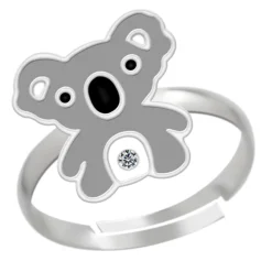 Zilveren ring, koala met kristal