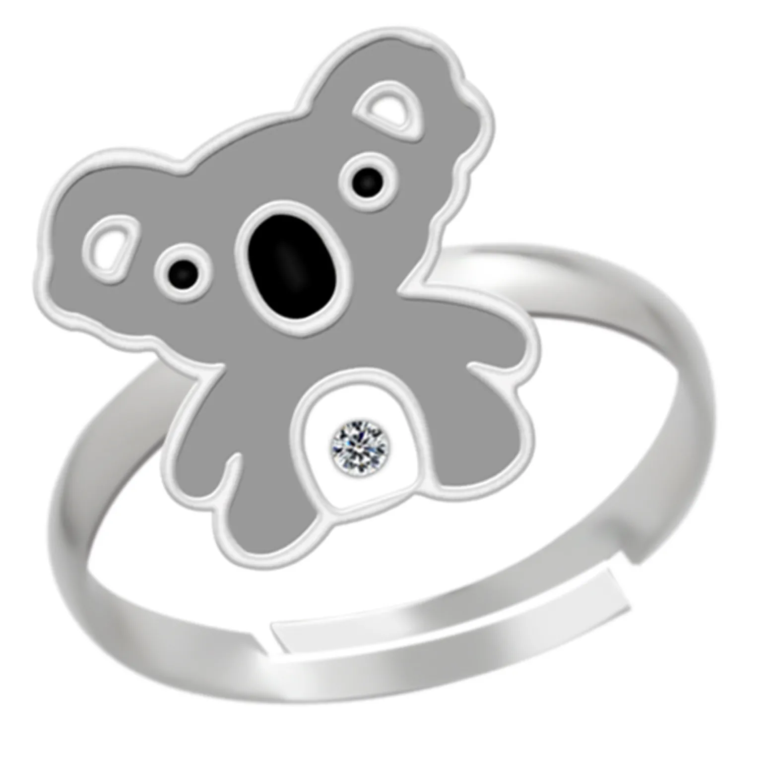 Zilveren ring, koala met kristal