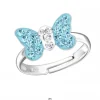Zilveren ring met vlinder, blauw met wit