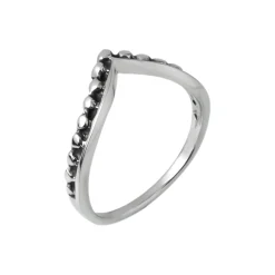 Zilveren ring, v-model met bolletjes