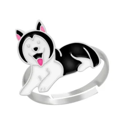 Zilveren ring, zwarte husky