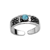 Zilveren teenring, bewerkt met blauwe kristal