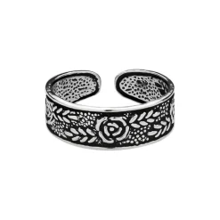 Zilveren teenring, bewerkt met roosjes
