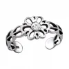 Zilveren teenring, bloem met kristal