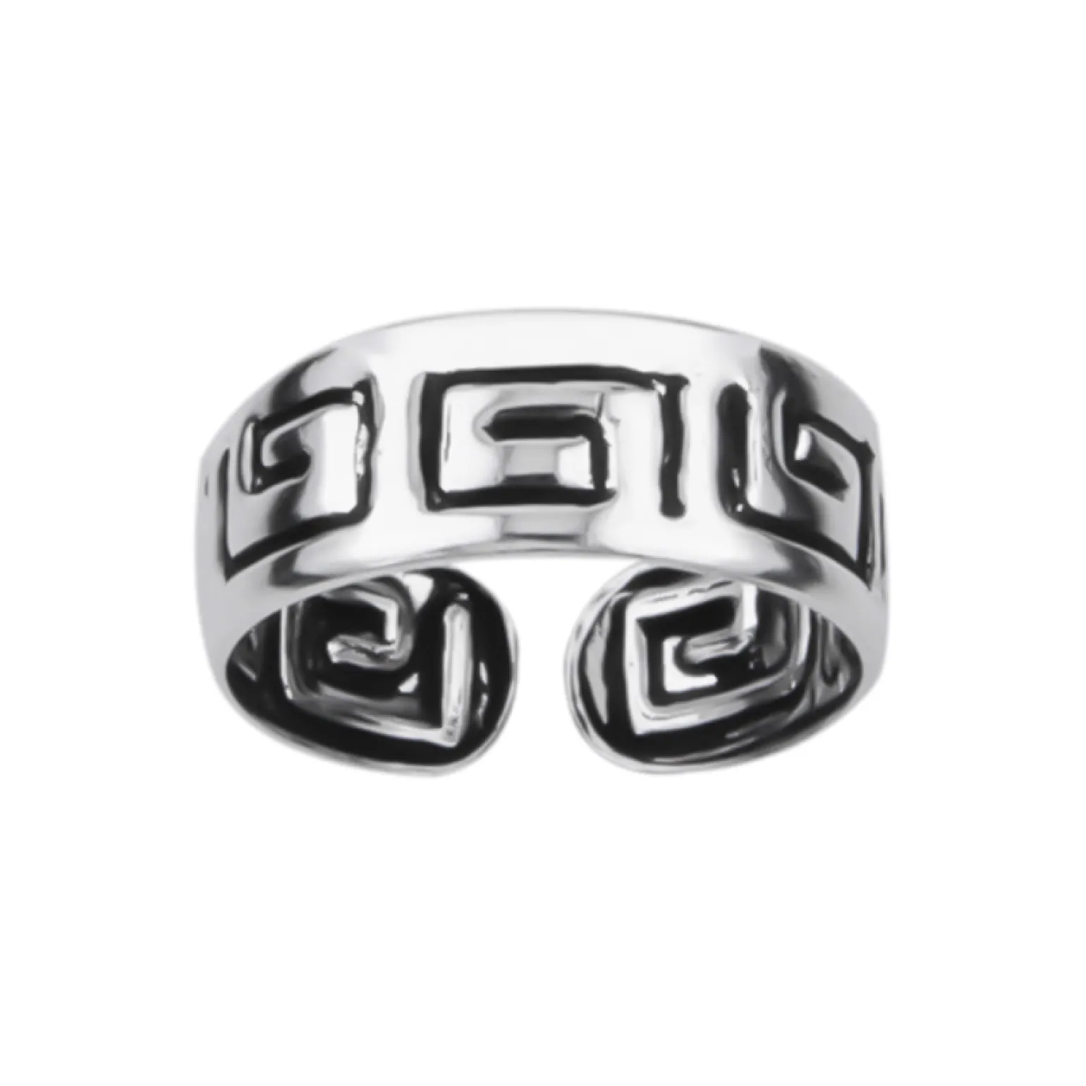 Zilveren teenring, brede gedecoreerde band