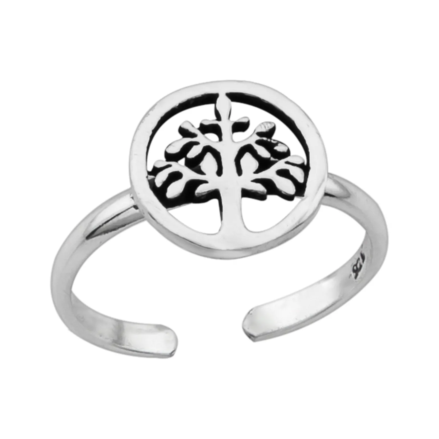 Zilveren teenring, cirkel met levensboom