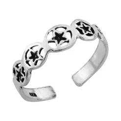 Zilveren teenring, cirkels met sterren