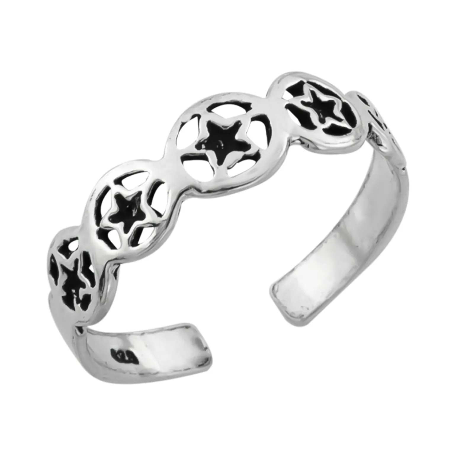 Zilveren teenring, cirkels met sterren
