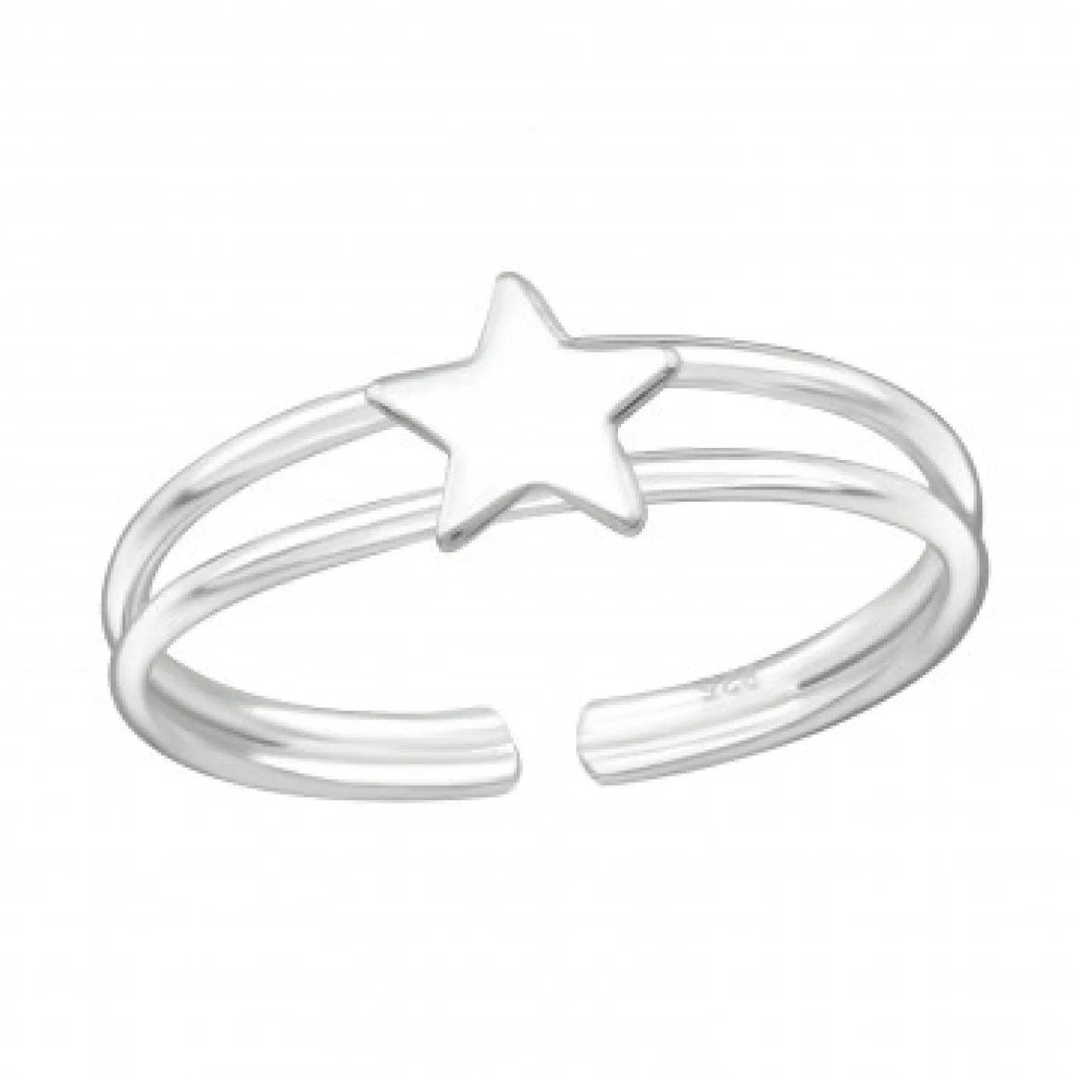 Zilveren teenring, dubbele band met ster