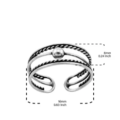 Zilveren teenring, gedraaide banden en bolletje