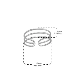 Zilveren teenring met drie banden