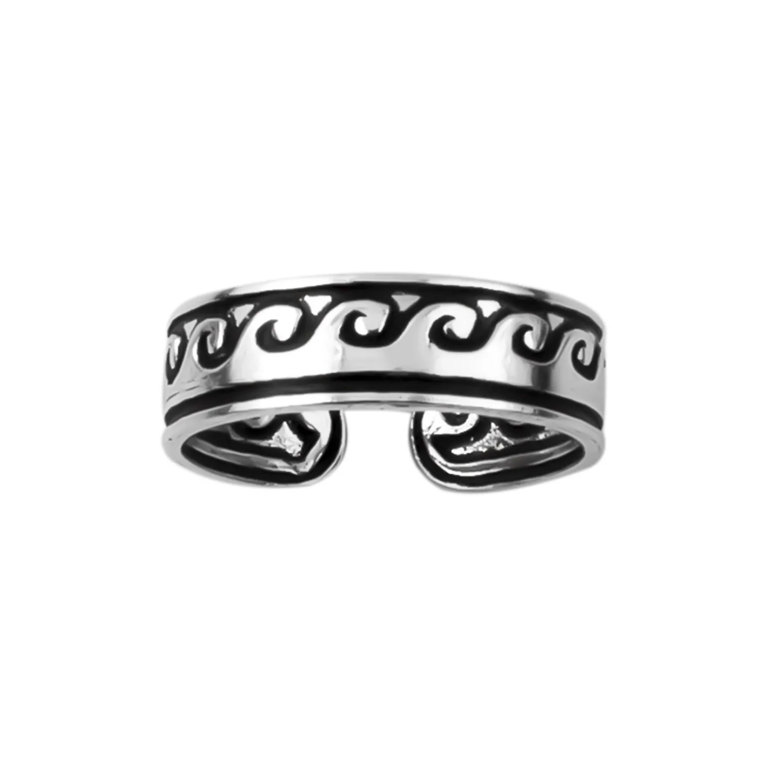 Zilveren teenring met golfpatroon