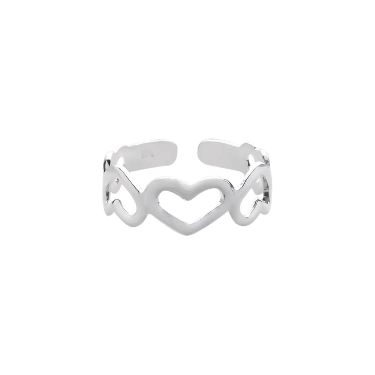 Zilveren teenring met hartjes
