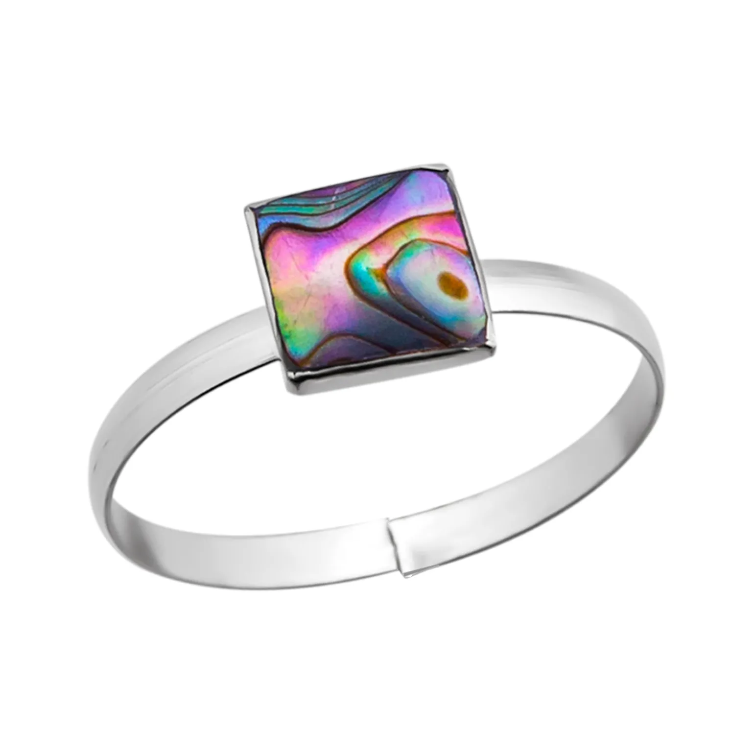 Zilveren teenring met vierkant stukje abalone parelmoer