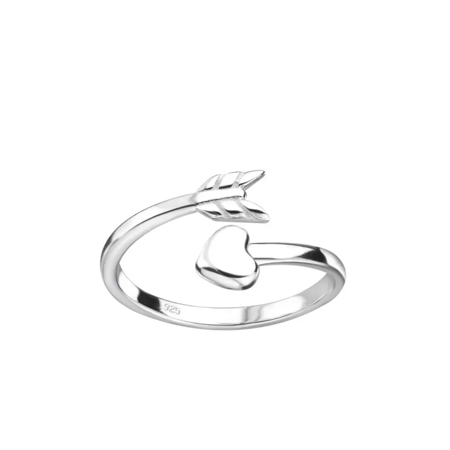 Zilveren teenring, pijl met hart