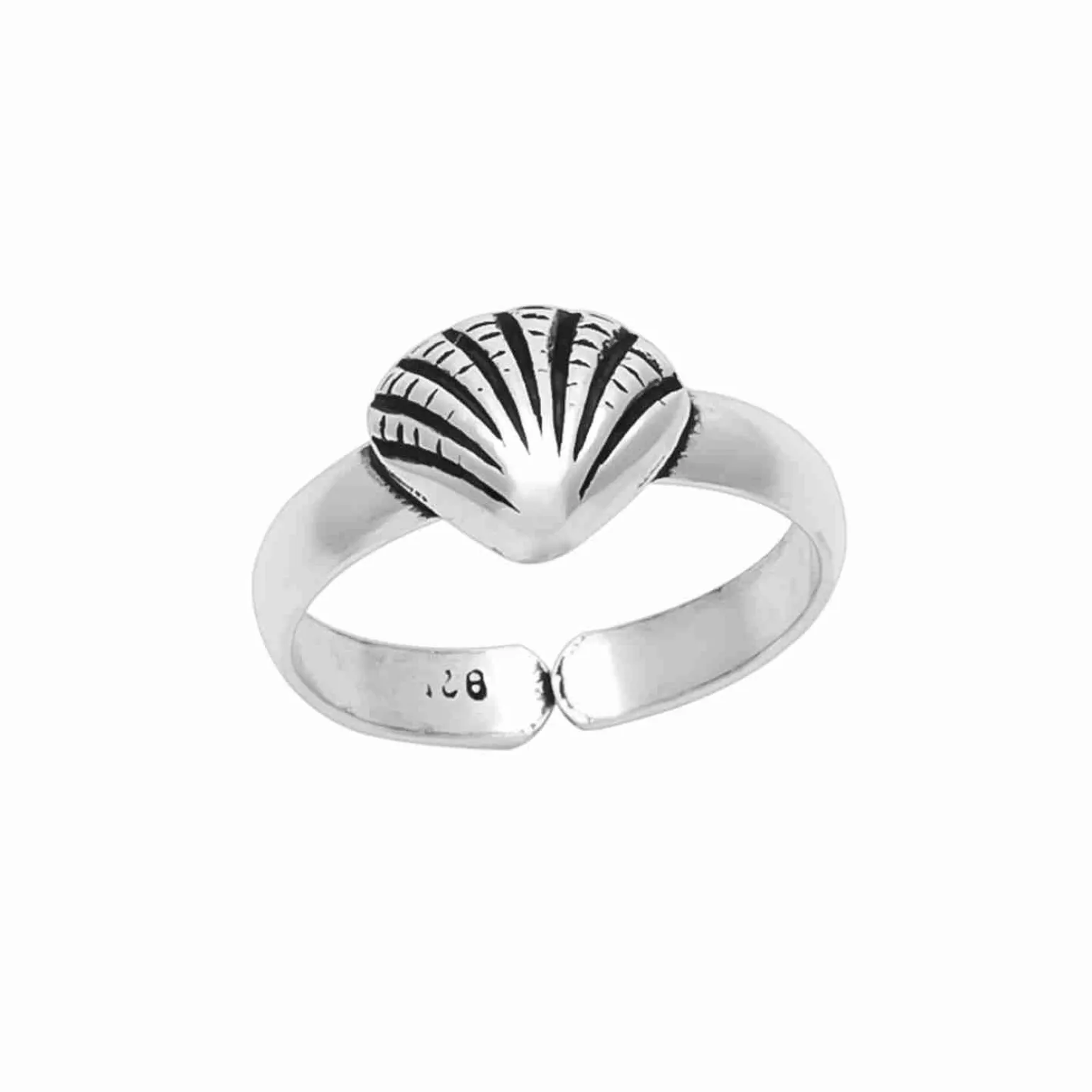 Zilveren teenring, schelp