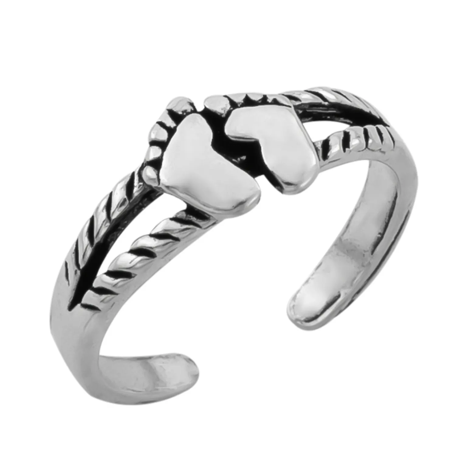 Zilveren teenring, voetjes