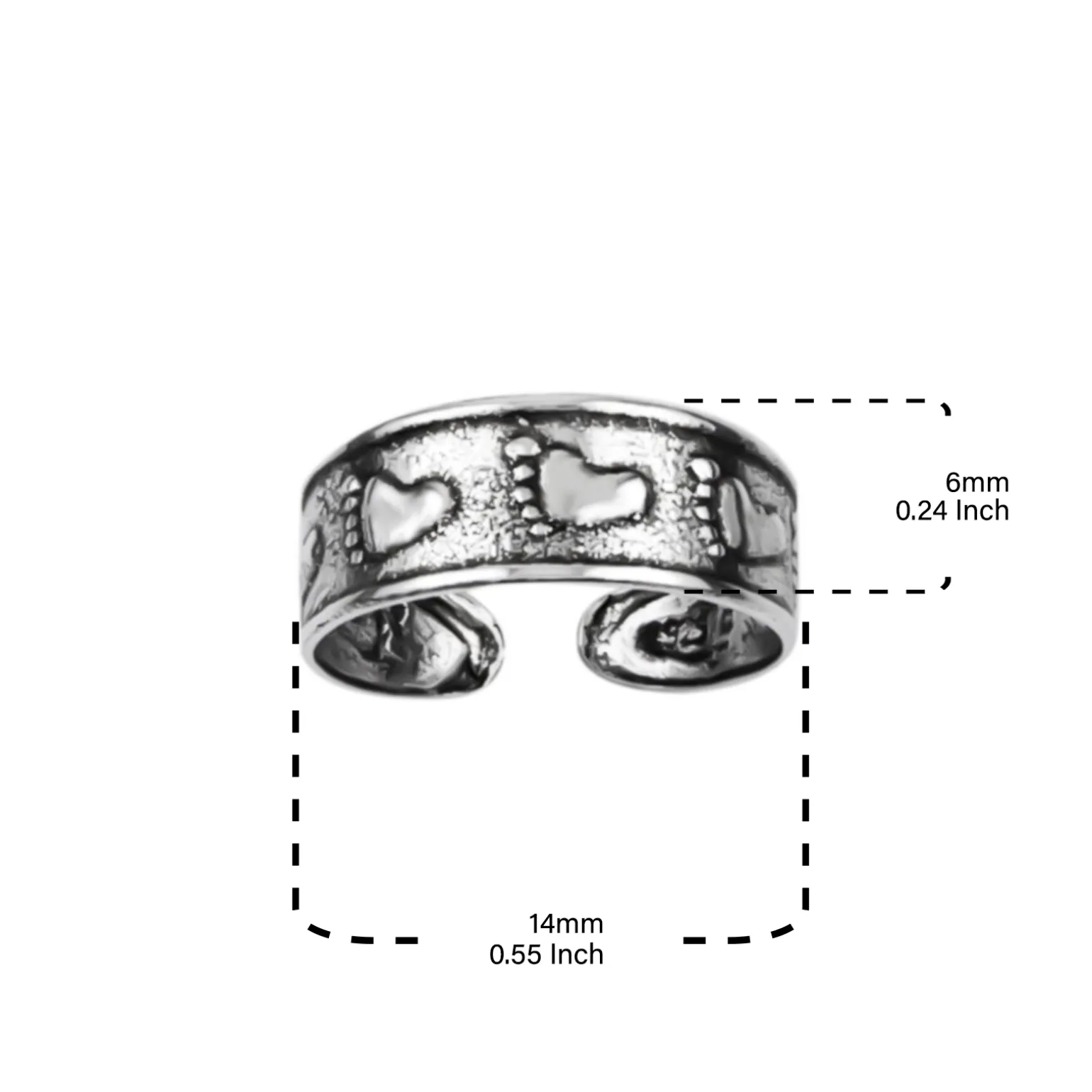 Zilveren teenring, voetjes