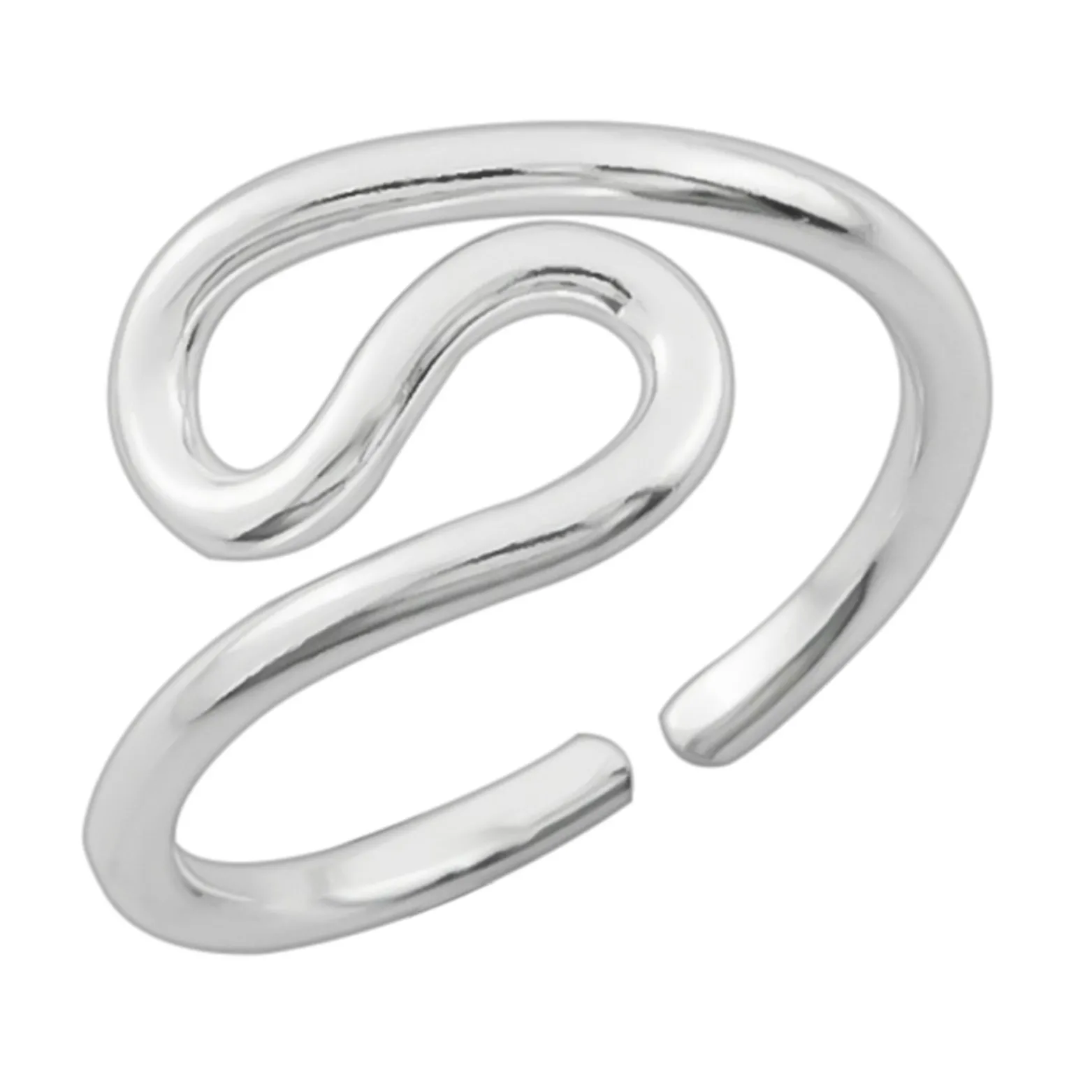 Zilveren teenring, vrije golvende vorm