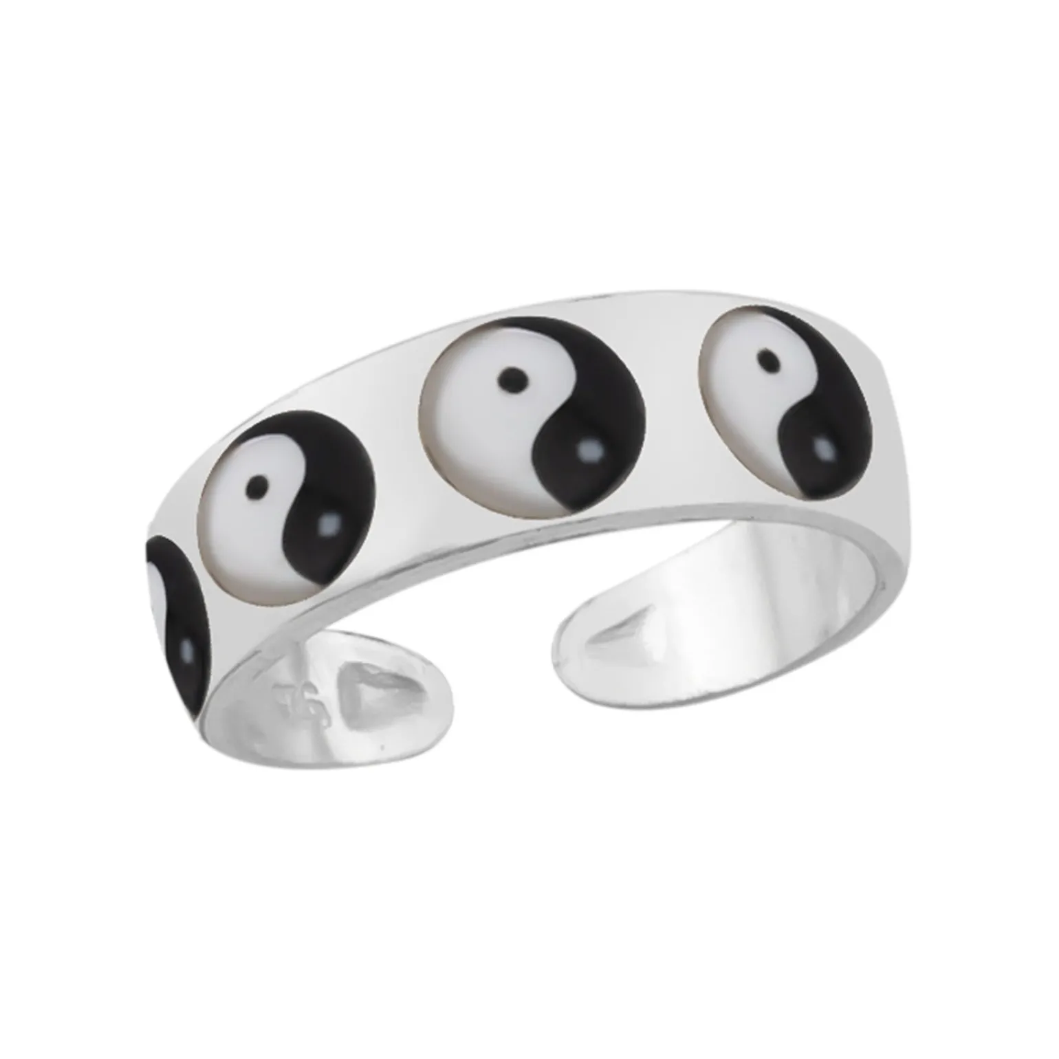 Zilveren teenring, yin en yang